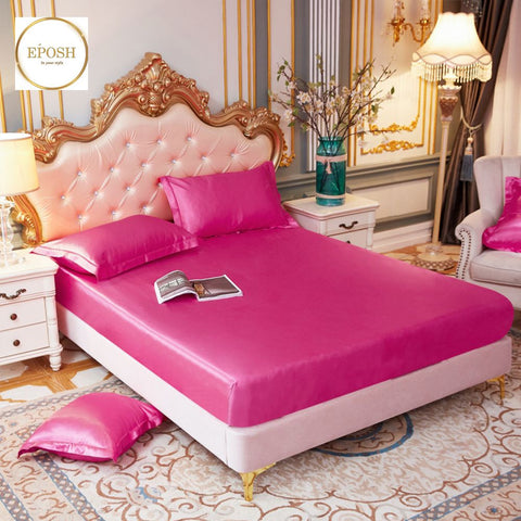 Silk Fitted Sheet with Pillow covers - Shocking Pink