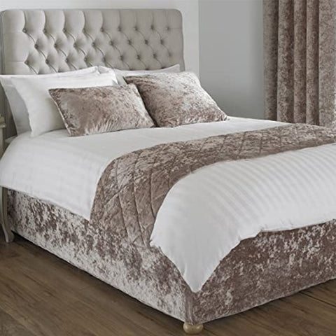Crushed Velvet Bed Runner with 2 cushion covers Beige