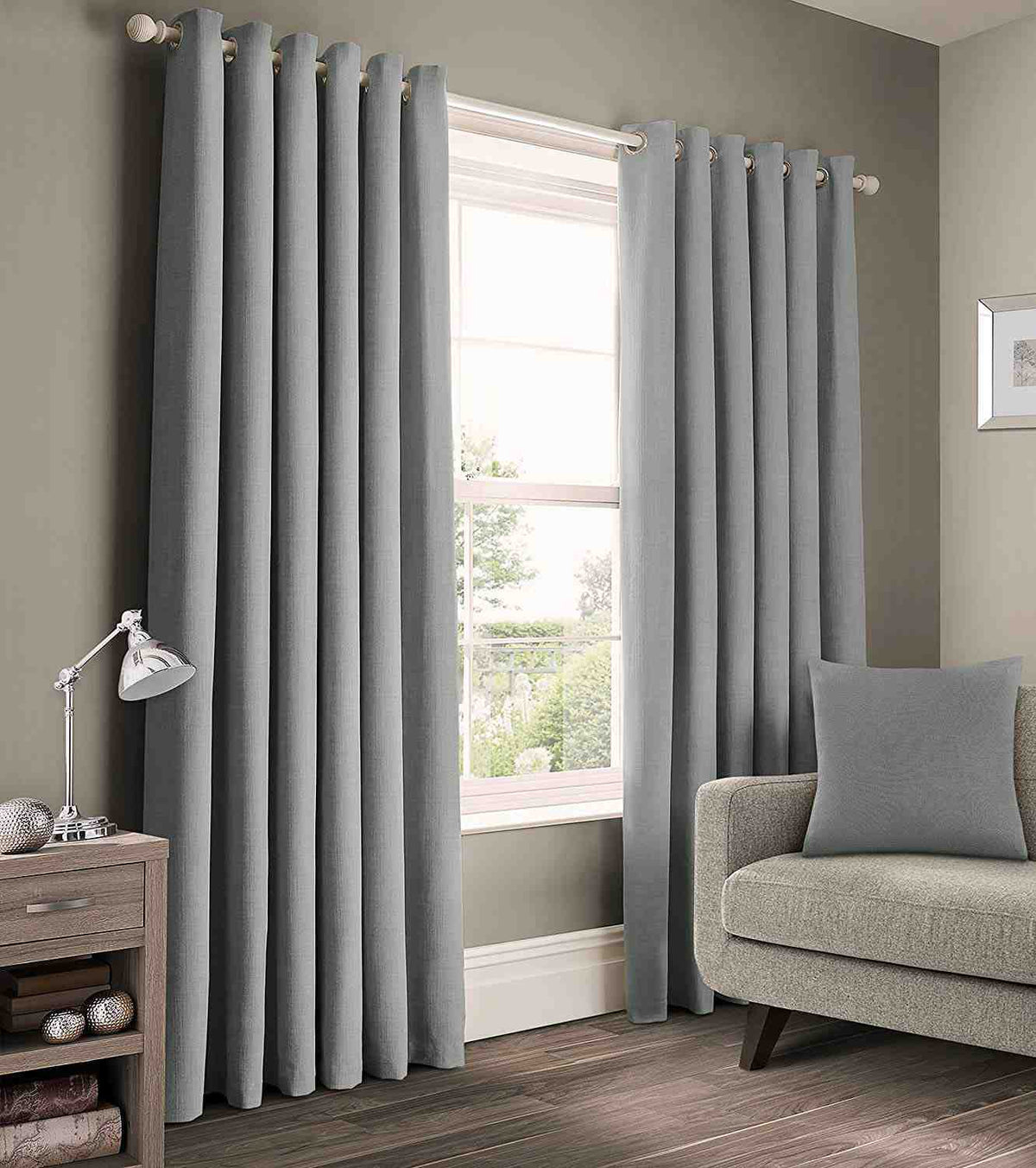 2 Pieces Plain Dyed Back Lining Eyelet Curtains - Slat Grey