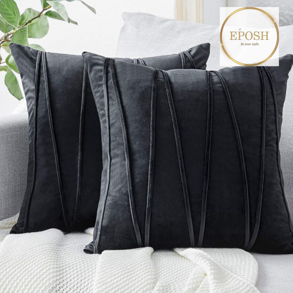 Pack of 2 Velvet Decorative Square Cushion-Black
