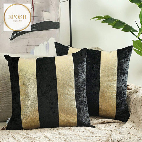 Pack of 2 Black&Gold Sequence Lace Velvet Cushion