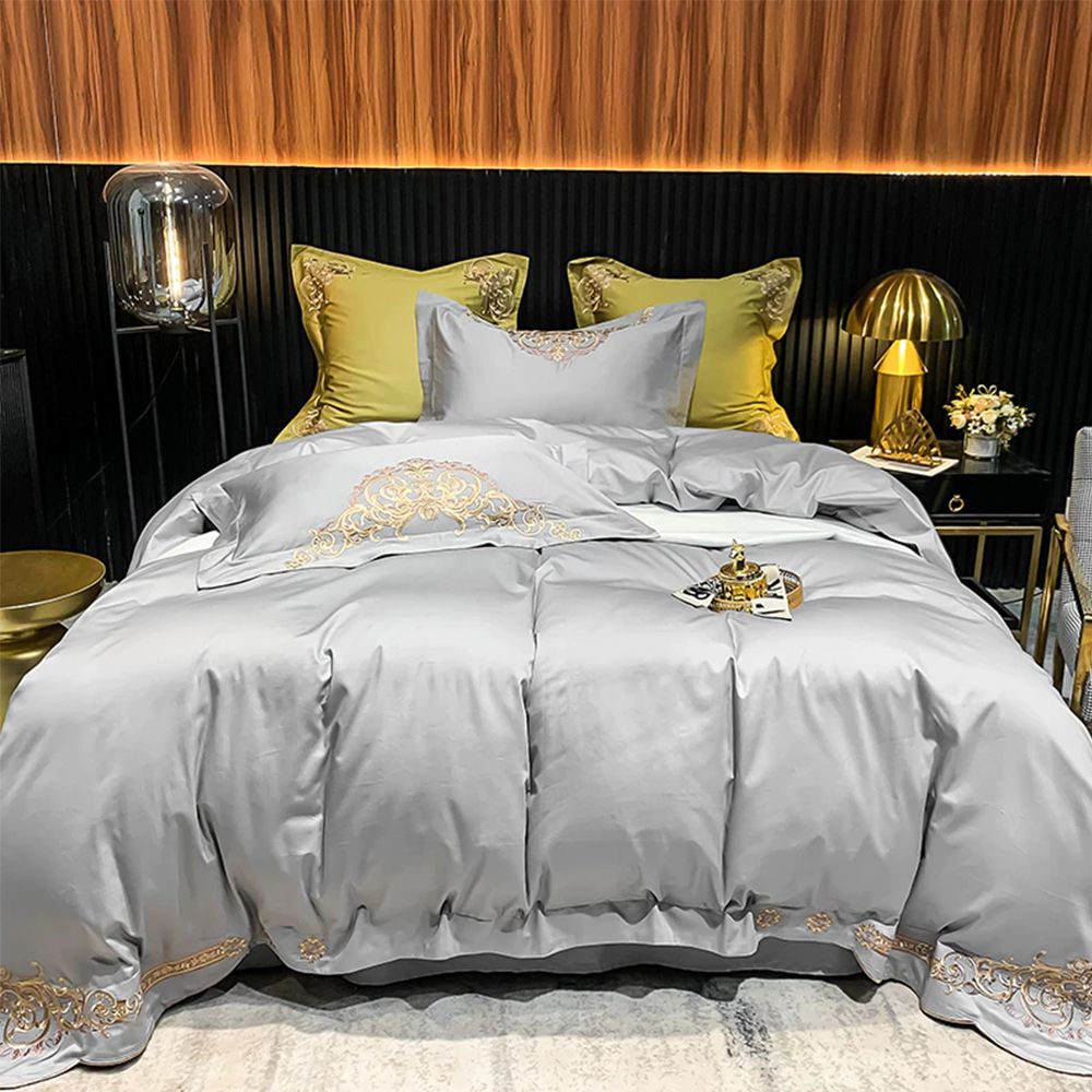 New Luxury Embroidered Grey Duvet Set