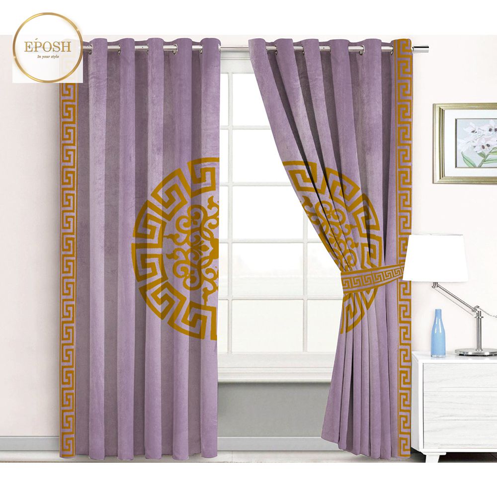 2 Pieces Premium splendid velvet curtain Panels & 2 Belts (Purple/Gold)