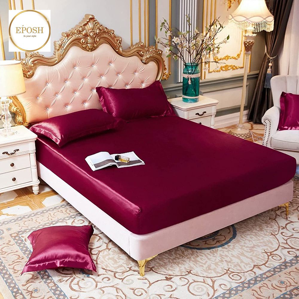 Silk Fitted Sheet with Pillow covers - Maroon