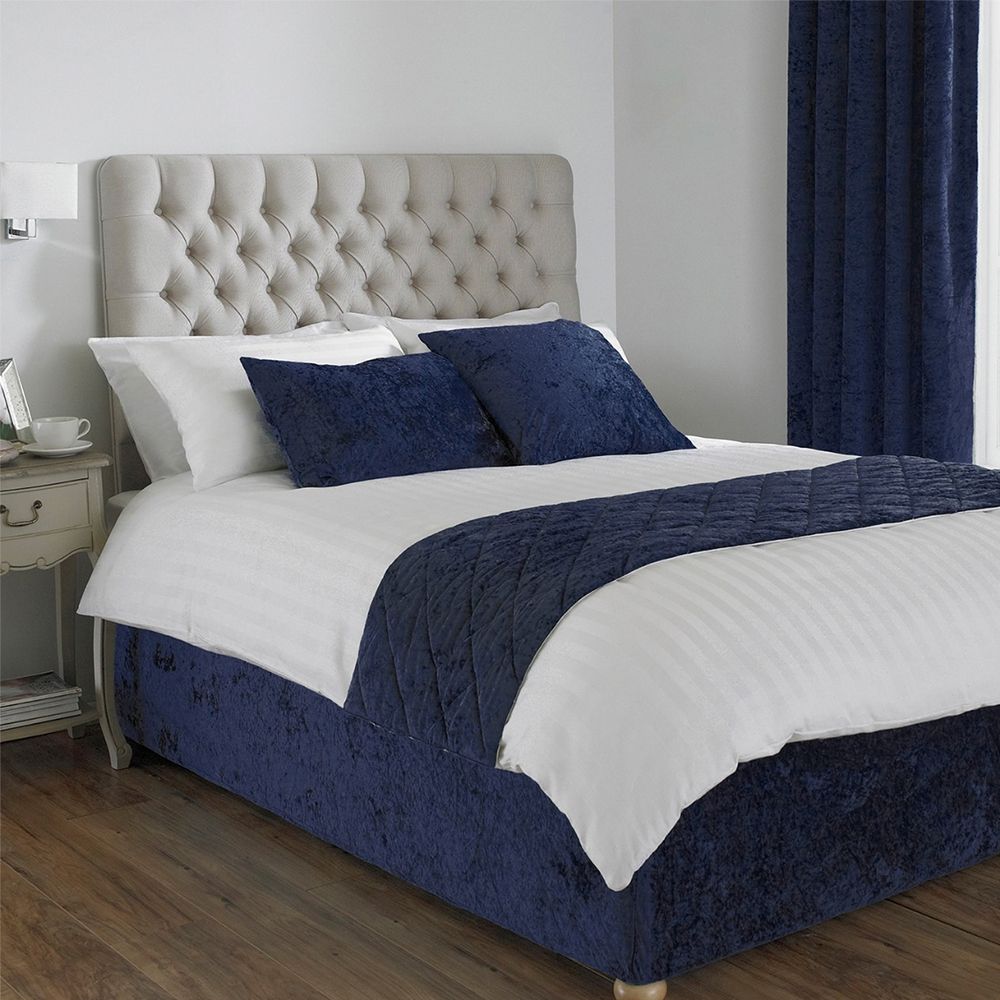 Crushed Velvet Bed Runner with 2 cushion covers Navy