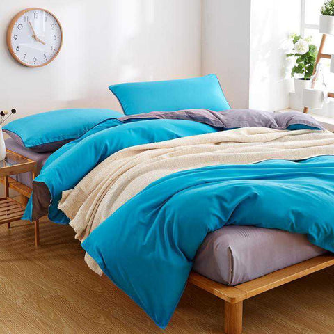 Luxury Reversible Bright Blue and Grey Duvet Set