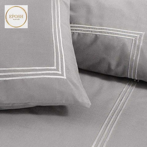 Light Grey Duvet Set With White Tripe Baratta Stitch