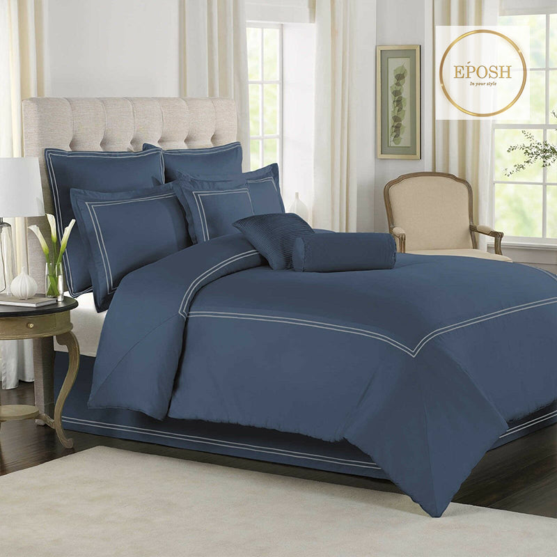 Slate Blue Duvet Set With White Double Baratta Sticth