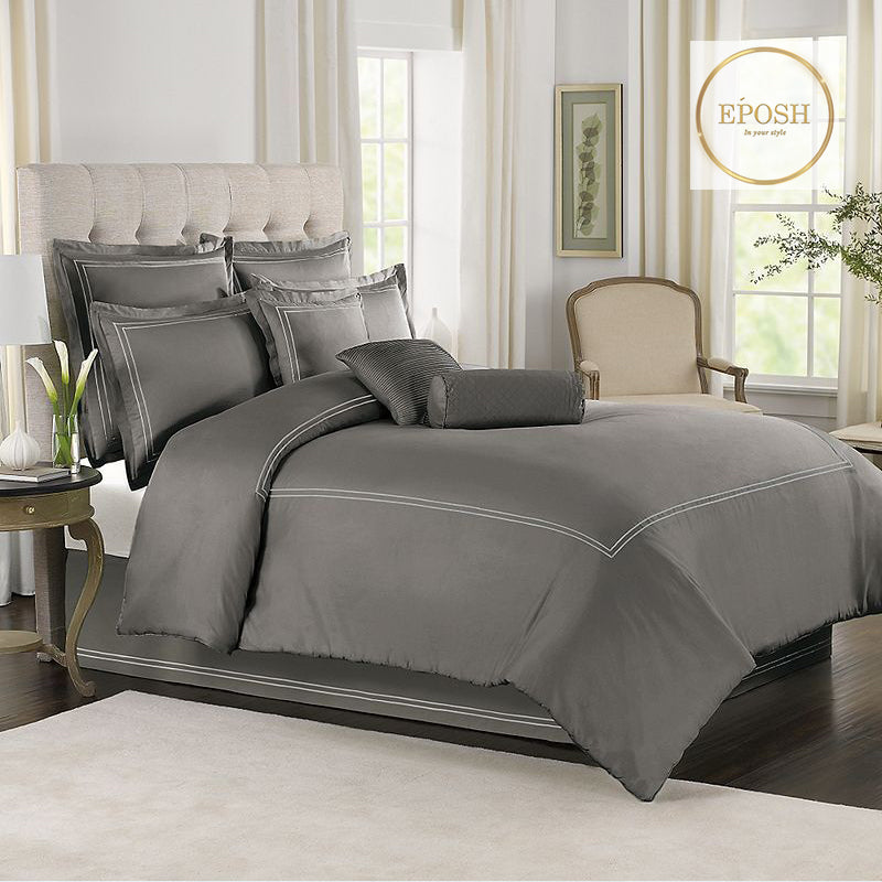 Charocal Grey Duvet Set With White Double Baratta Stitch
