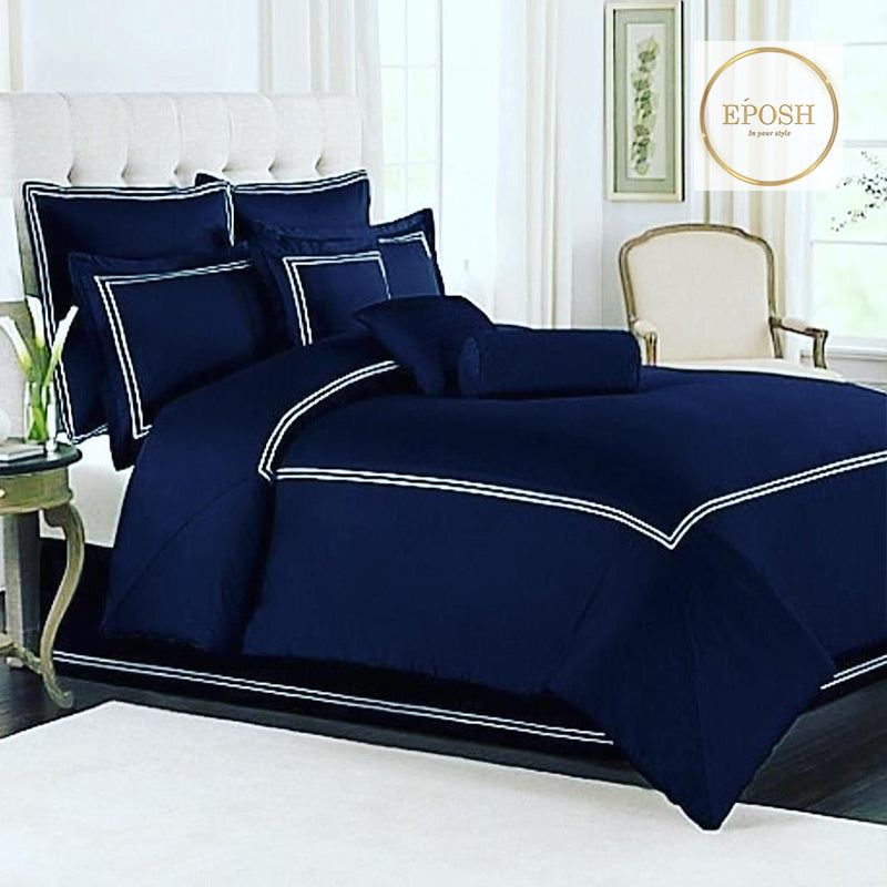 Navy Blue Duvet Set With White Double Baratta Stitch