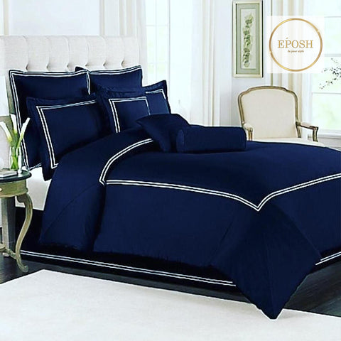 Navy Blue Duvet Set With White Double Baratta Stitch