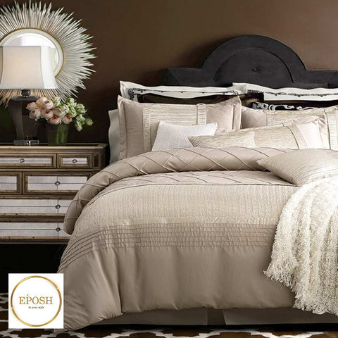 Embellish Pleated Bridal Quilt Set Beige- 12 Pieces Set with Free Quilt Filling