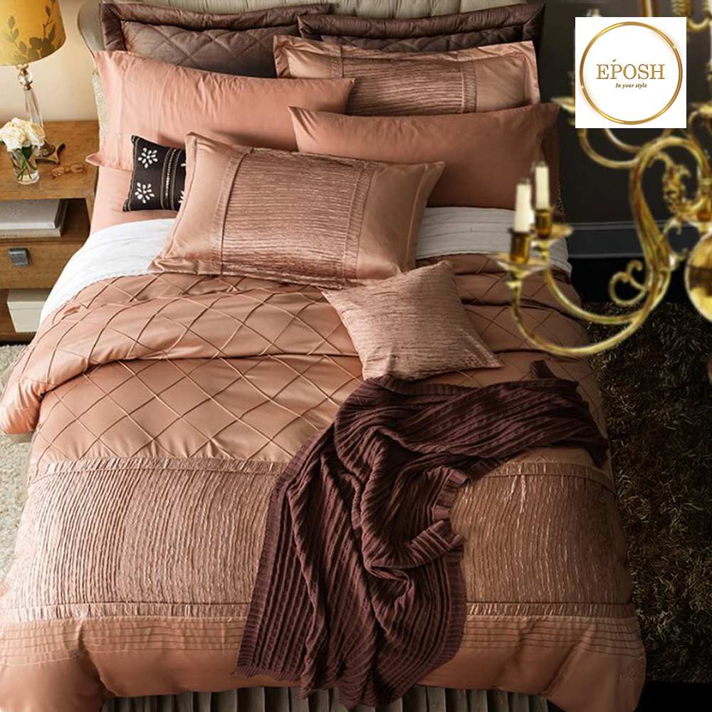 Embellish Pleated Bridal Quilt Set Peach - 12 Pieces Set with Free Quilt Filling