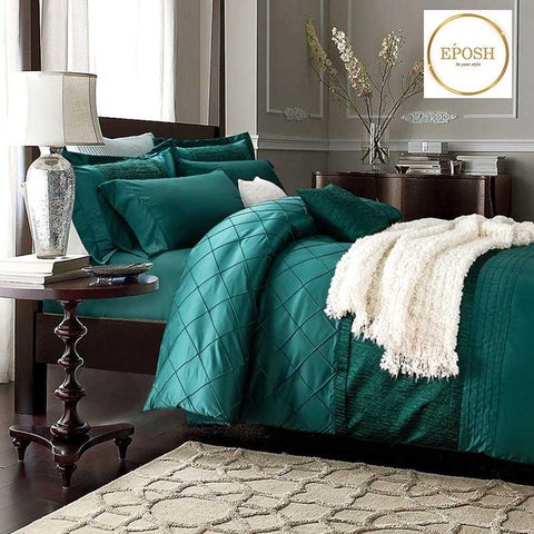 Embellish Pleated Bridal Quilt Set Teal- 12 Pieces Set with Free Quilt Filling