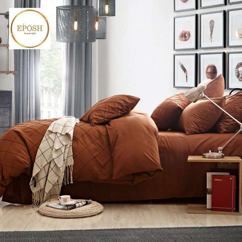 Exotic Embellish Cross Pleated Duvet Set - Rust