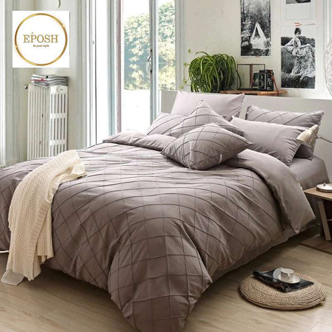 Exotic Embellish Cross Pleated Duvet Set - Coffee Grey