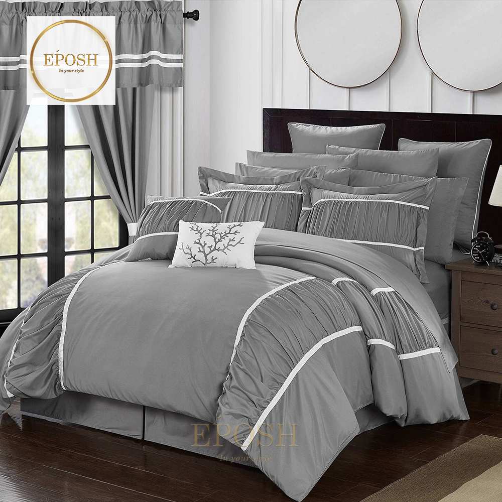Luxury Embellish Ruffled Comforter Set - Grey