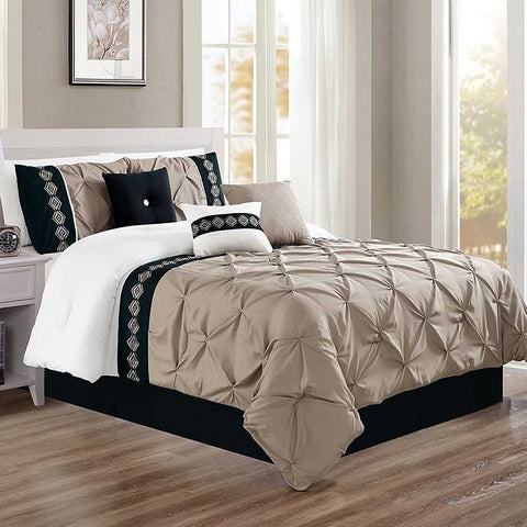 Embroidered Pintuck Duvet 8 Pieces - Beige
