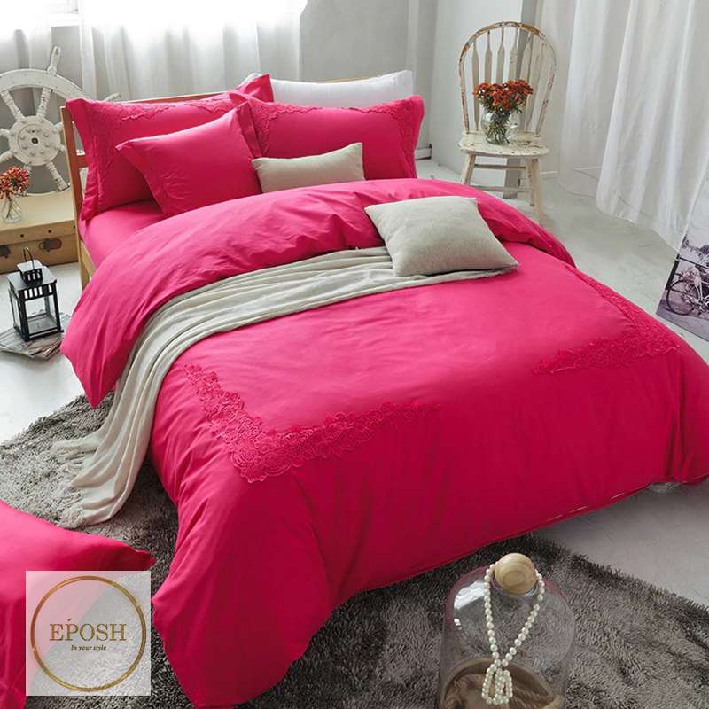 Embroidered Duvet 8 Pieces - Rose Red