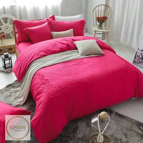 Embroidered Duvet 8 Pieces - Rose Red