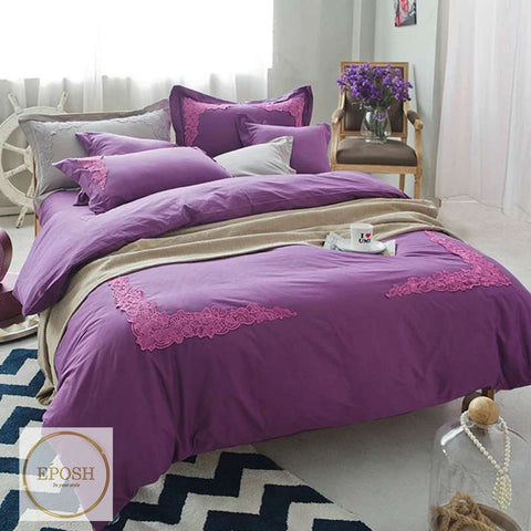 Embroidered Duvet 8 Pieces - Purple