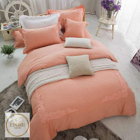 Embroidered Duvet 8 Pieces - Peach