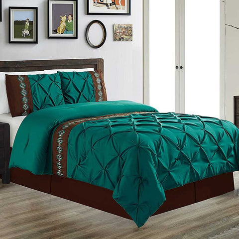 Embroidered Pintuck Duvet 8 Pieces - Green & Brown
