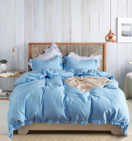 Sky Blue With Ruffles Duvet Set - 4 Pieces