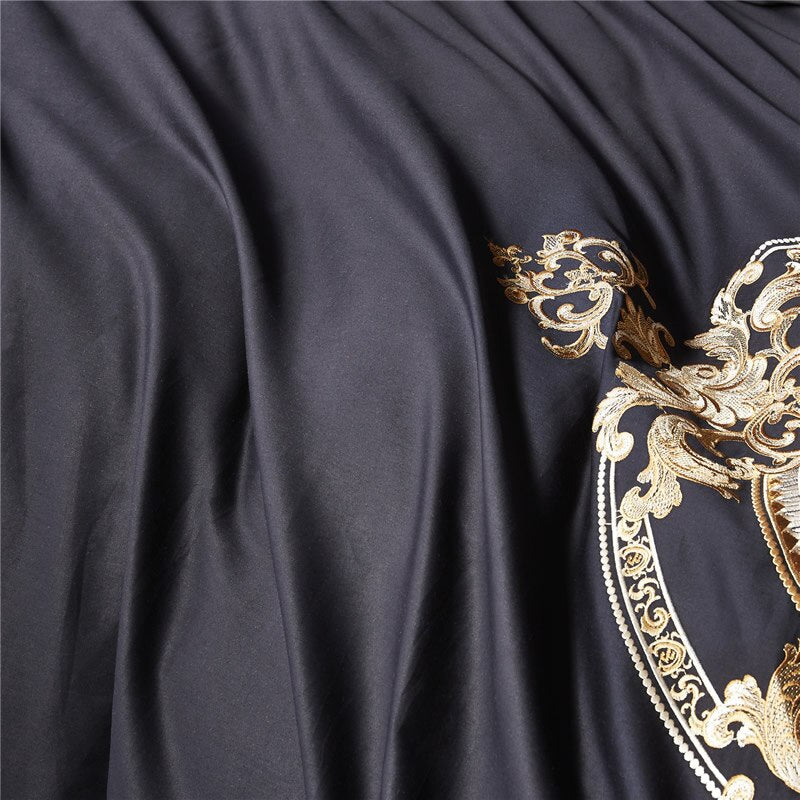 New Black Complete Luxury Embroidery Duvet Set