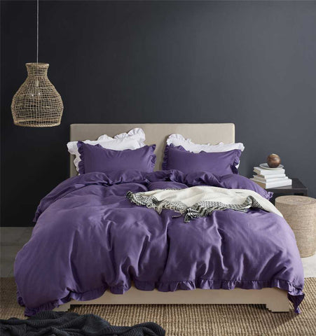 Purple With Ruffles Duvet Set - 4 Pieces