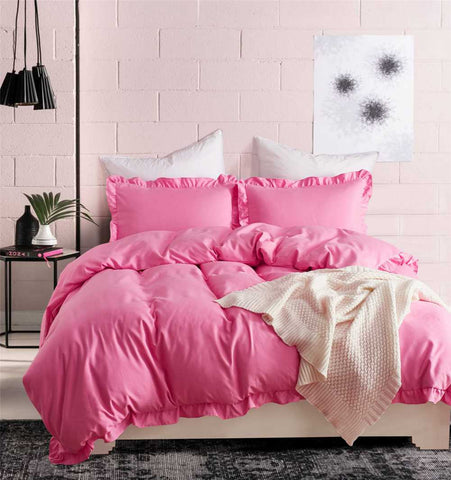 Pink With Ruffles Duvet Set - 4 Pieces