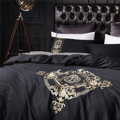 New Black Complete Luxury Embroidery Duvet Set