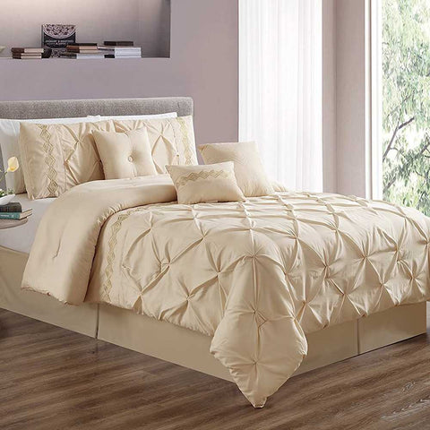 Embroidered Pintuck Duvet 8 Pieces - Beige