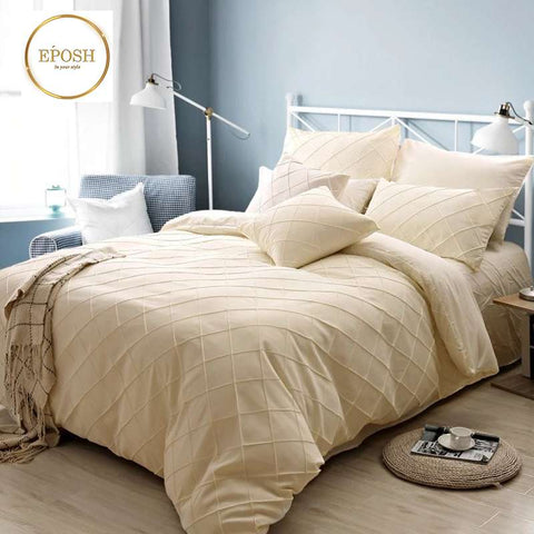 Exotic Embellish Cross Pleated Duvet Set - Cream