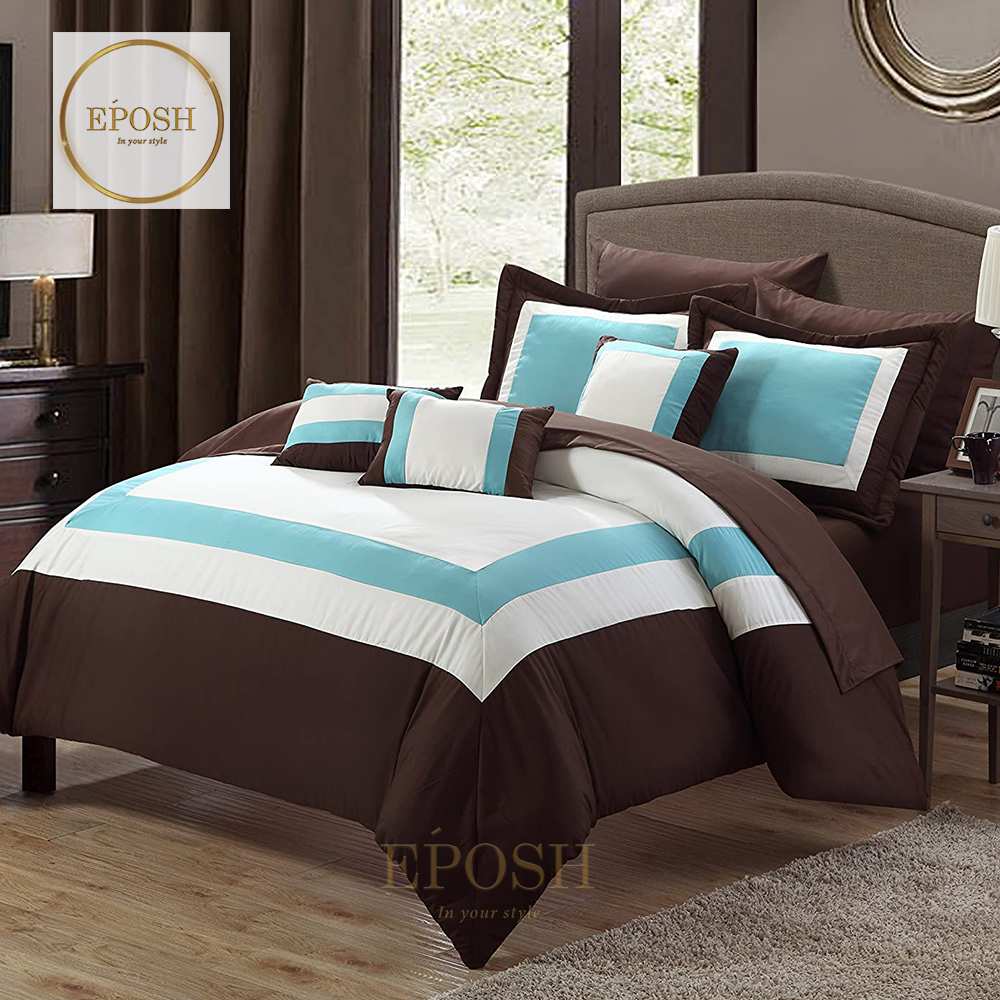Embellish Patch Pleated Duvet Set - Brown & White