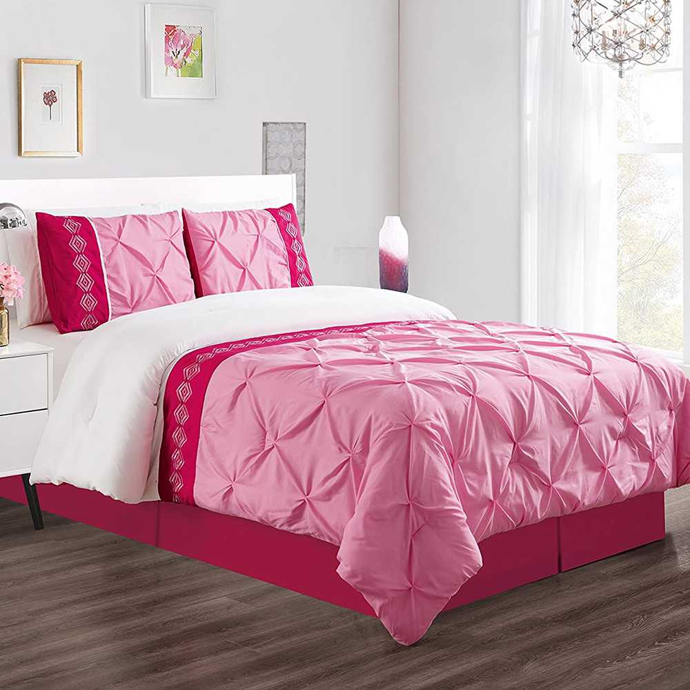Embroidered Pintuck Duvet 8 Pieces - Pink & Shocking Pink