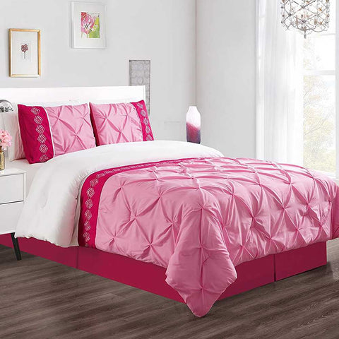 Embroidered Pintuck Duvet 8 Pieces - Pink & Shocking Pink