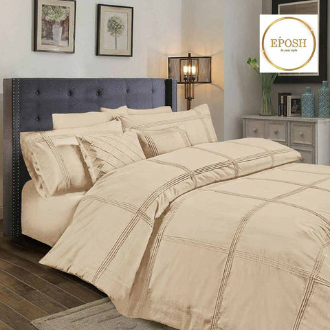 Exotic Embellish Box Pleated Duvet Set - Natural