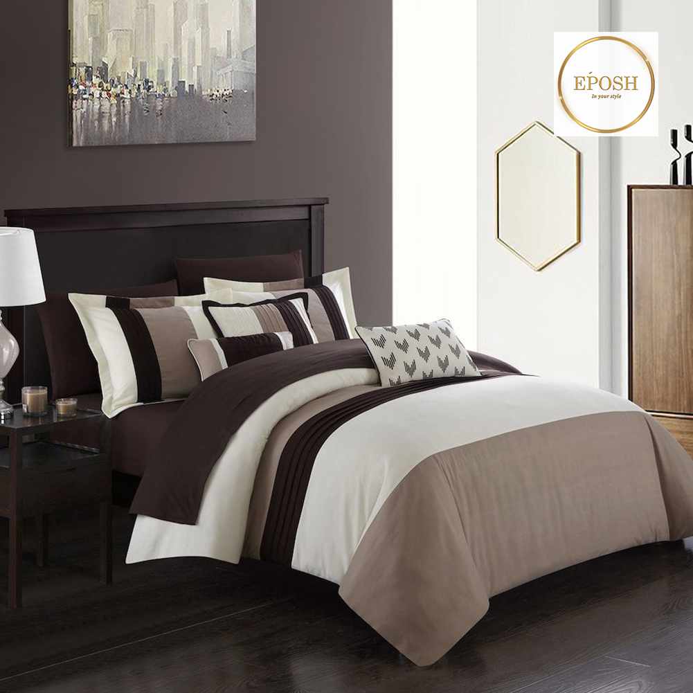 Embellish Pleated Duvet Set - Beige & Brown