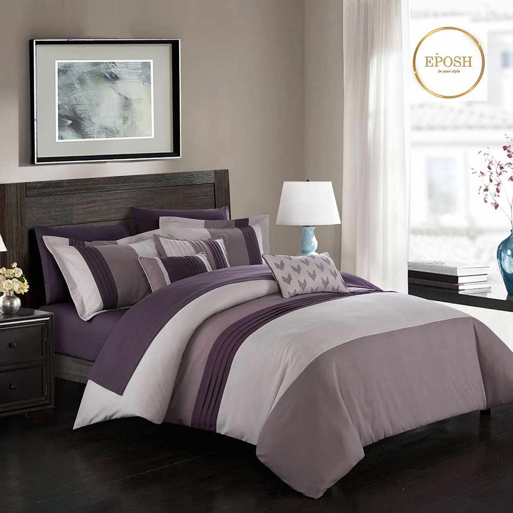 Embellish Pleated Duvet Set - Plum & Muave