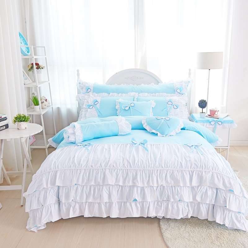 Elegant Ruffle Bridal Quilt Sets - 12 Pieces Set with Free Quilt Filling