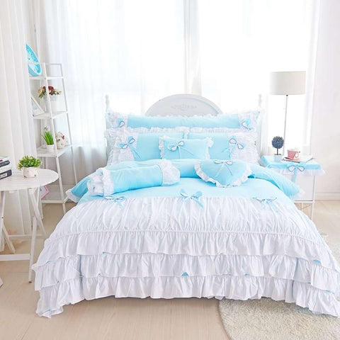Elegant Ruffle Bridal Quilt Sets - 12 Pieces Set with Free Quilt Filling
