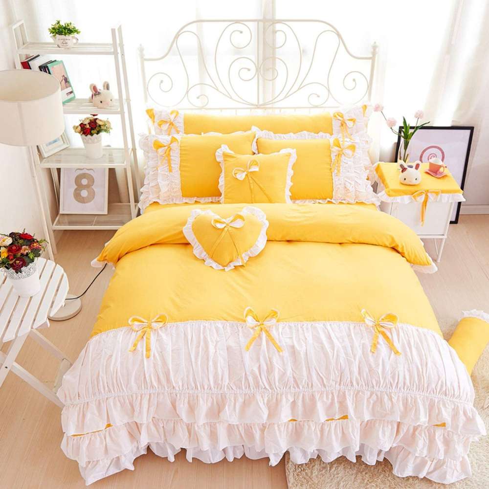 Elegant Ruffle Bridal Quilt Sets - 12 Pieces Set with Free Quilt Filling