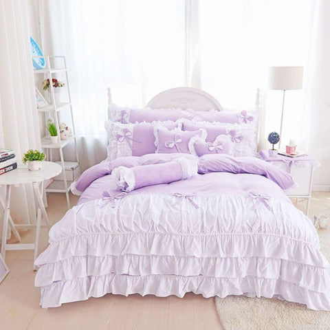 Elegant Ruffle Bridal Quilt Sets - 12 Pieces Set with Free Quilt Filling