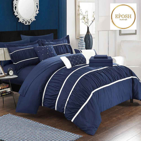 Ruffled Comforter Set - Navy Blue