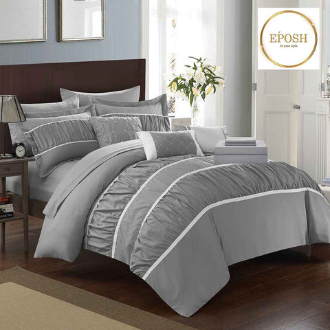 Ruffled Comforter Set - Grey