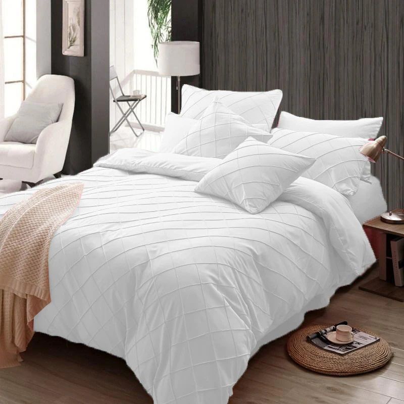 Exotic Embellish Cross Pleated Duvet Set - White