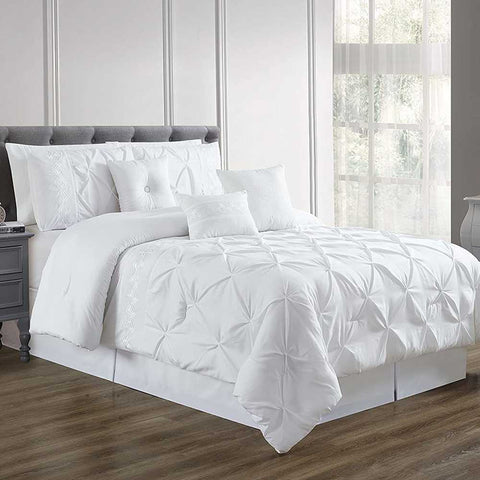 Embroidered Pintuck Duvet 8 Pieces - White