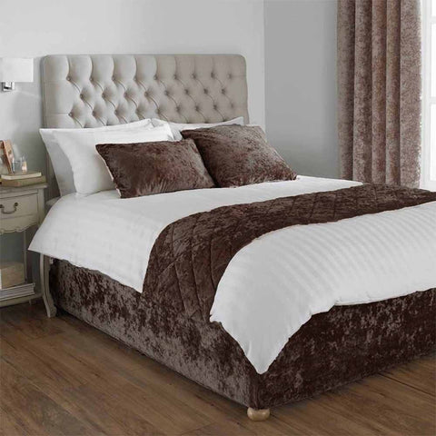 Crushed Velvet Bed Runner with 2 cushion covers Brown