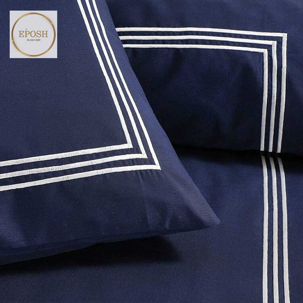 Navy Blue Duvet Set With White Tripe Baratta Stitch